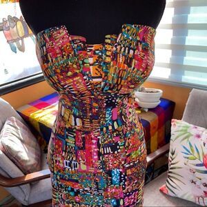 JFW MULTI COLORED abstract sleeveless lined dress